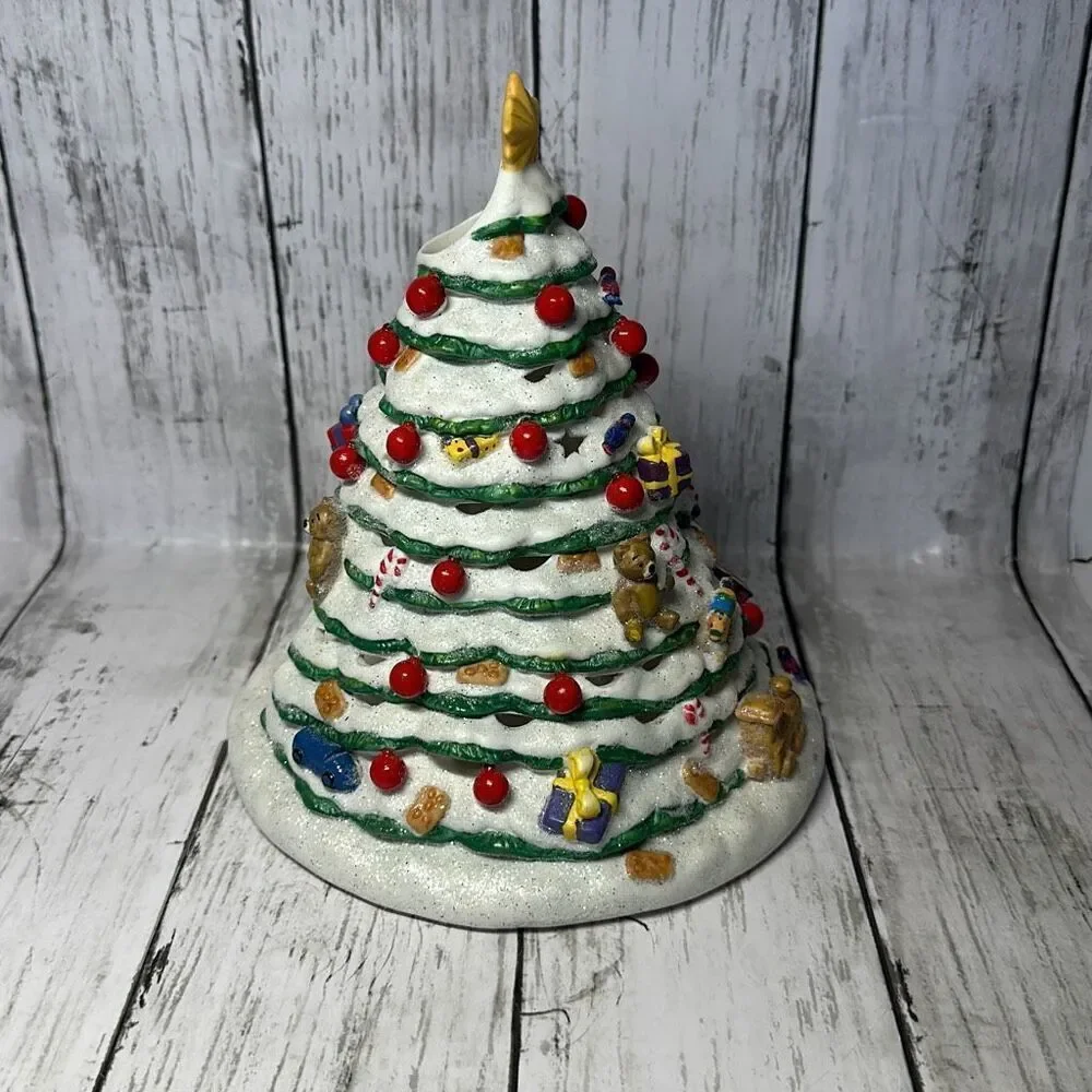 PartyLite Ceramic‎ Christmas Market Evergreen Tree Candle Holder 8.5